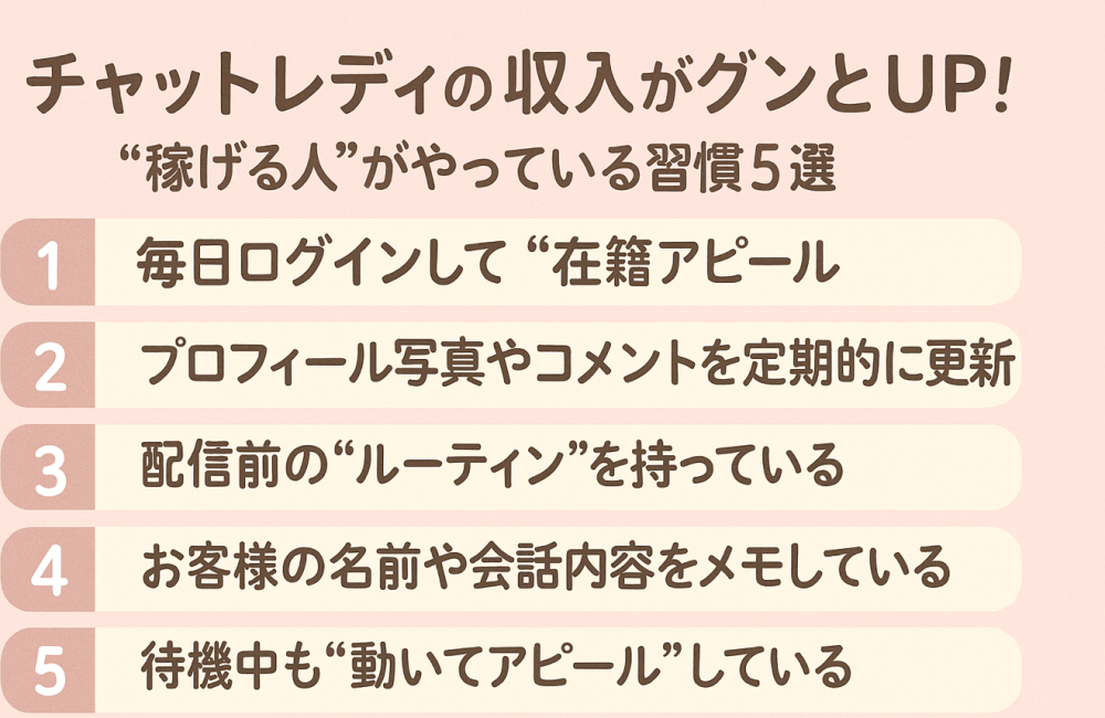 「チャットレディの収入がグンとUP！”稼げる人”がやっている習慣5選」
