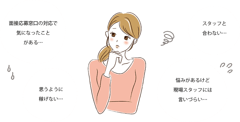 面接応募窓口の対応で気になったことがある…思うように稼げない…スタッフと合わない…悩みがあるけど現場スタッフには言いづらい…